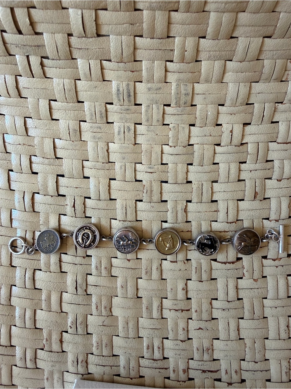 Vintage Sterling Silver Round Medallion Link Bracelet Horses Hungary